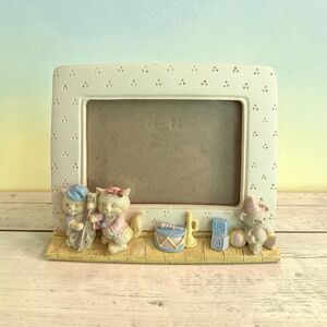 Vtg 80’s Burnes of Boston Picture Frame Musical Cats Toys Pastel Palette 3.5”x5”